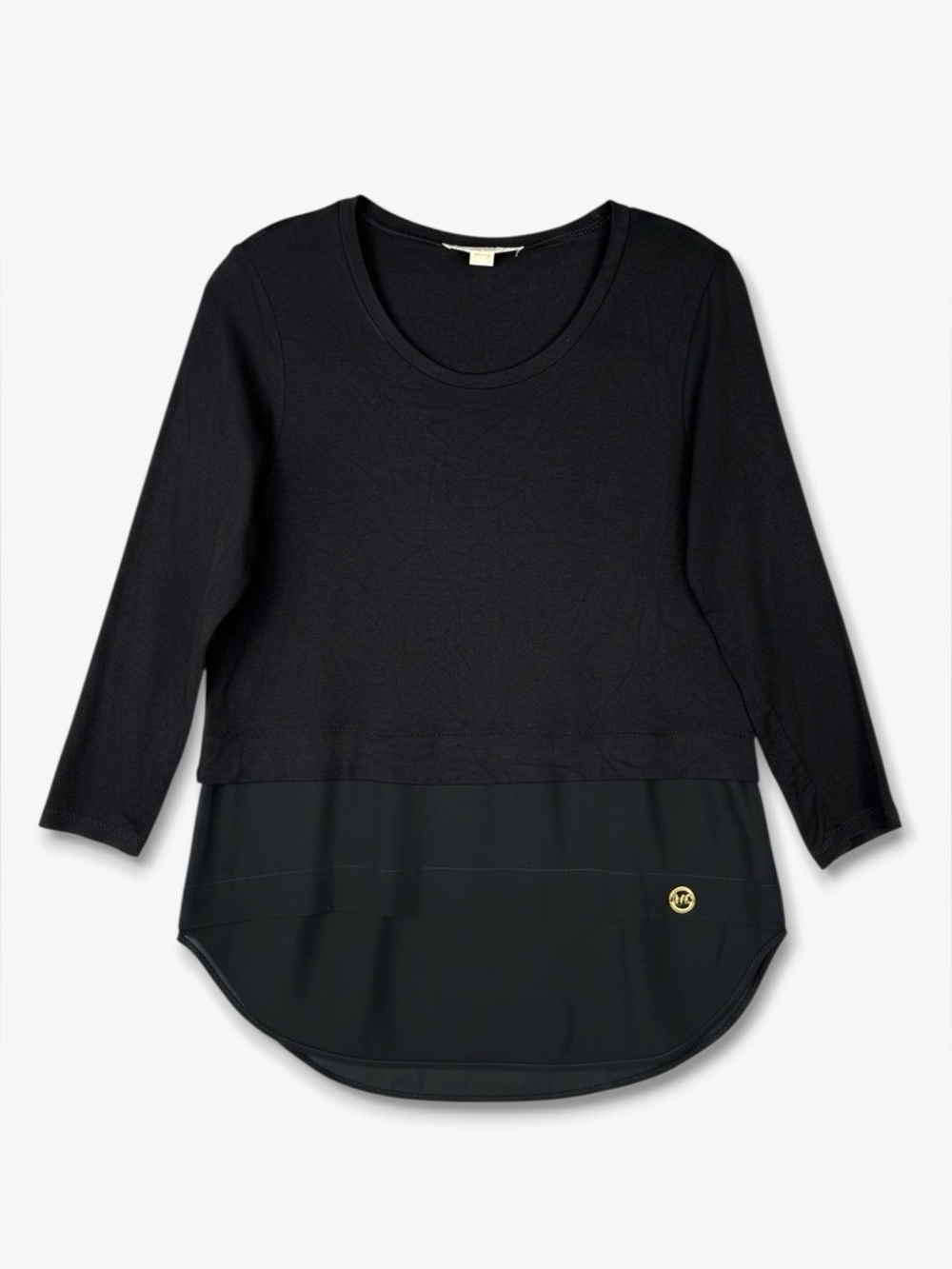 MICHAEL Michael Kors Layered Chiffon Hem Top Black XS 3/4 Sleeve